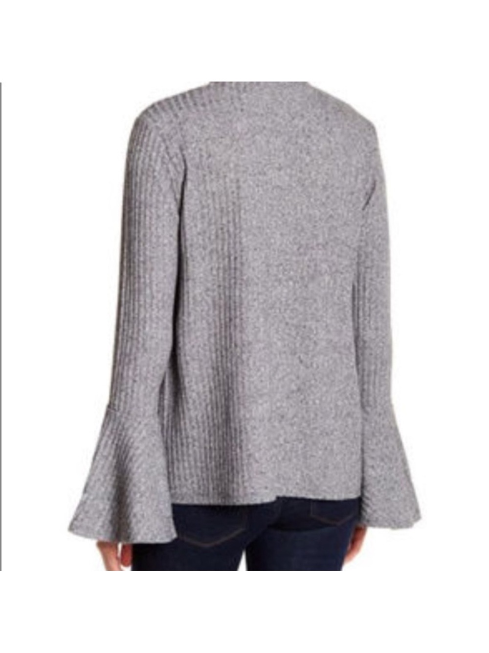 Philosophy Light Gray Ribbed Bell-Sleeve Crew Sweater